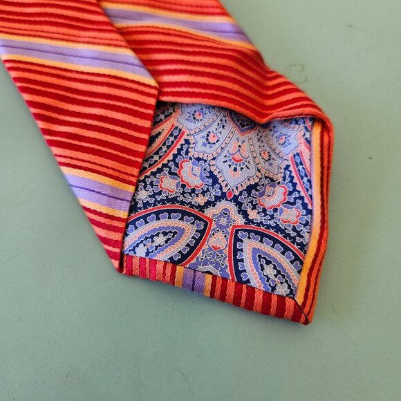 Ted Baker London Red Orange Purple Silk Striped Paisley Tie Necktie Made in USA - Picture 6 of 8